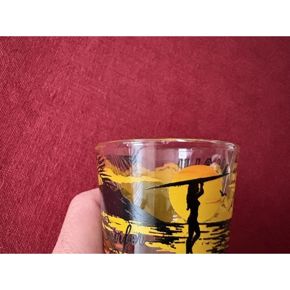 Vintage 1980s/1990s Libbey Maui Souvenir Shot Glass Surfer Girls Hawaii Beach